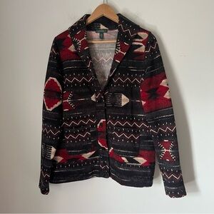 LRL Lauren Jeans Co. Southwestern Navajo Aztec Front Button Soft Blazer Jacket L